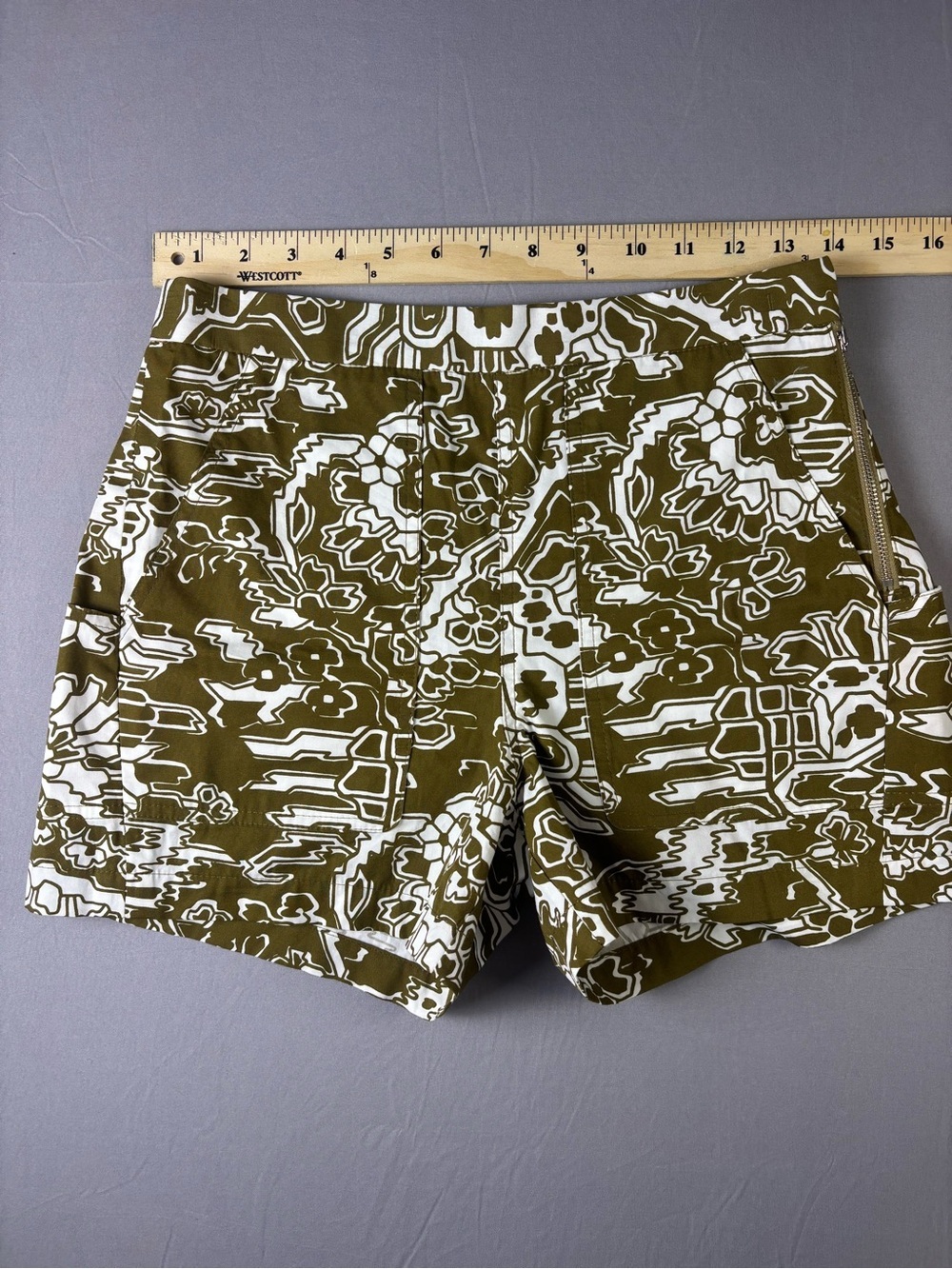 Rachel Comey Kahki Floral Print Shorts 100% Cotton with Size Zipper Size 2 NWOT - Picture 5 of 12